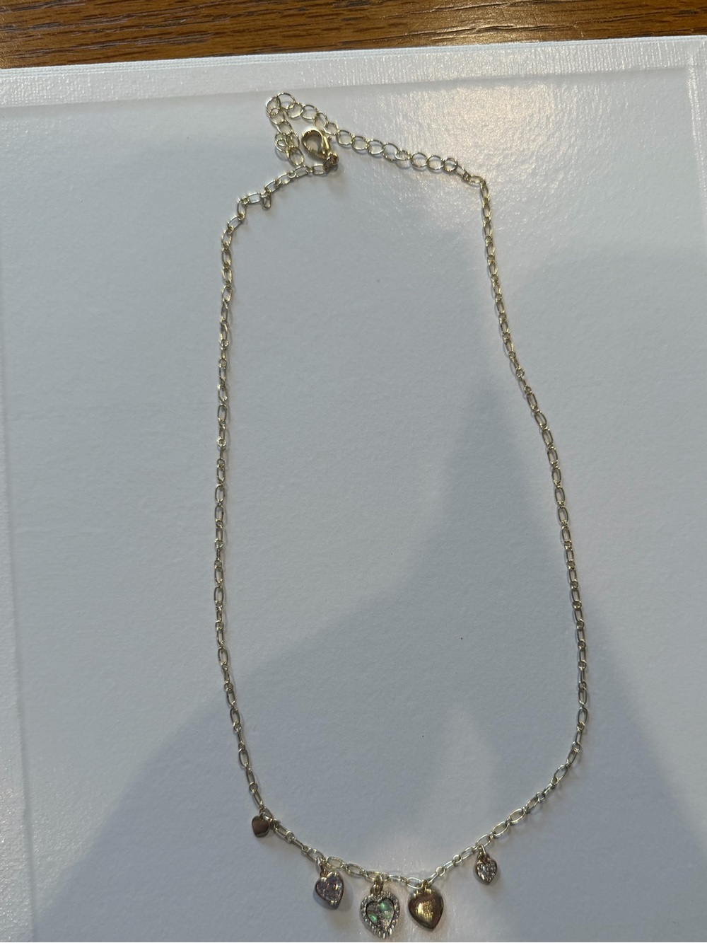 Silver Tone Heart Charm Necklace with Iridescent Accent